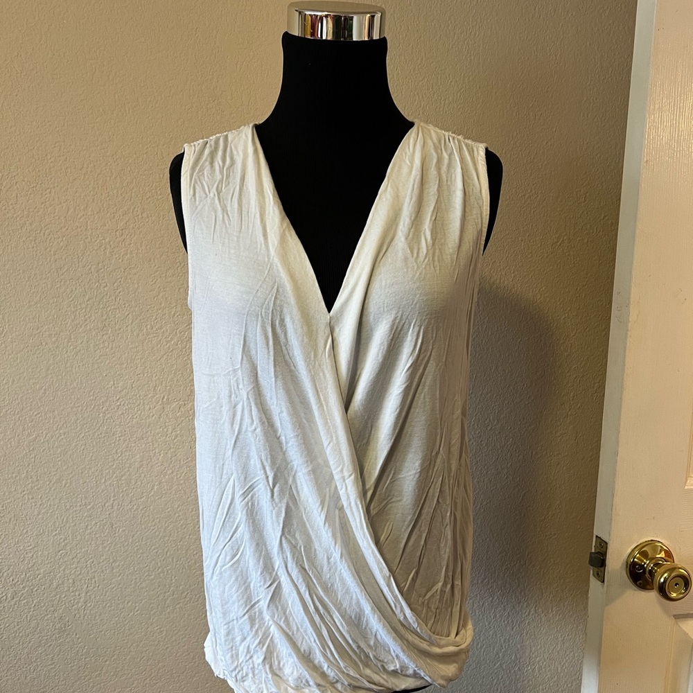 Bobeau White Sleeveless Wrap Blouse